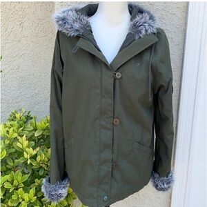 Roxy x Quicksilver Women's Army Green Nylon Faux Fur Collar Jacket Size M